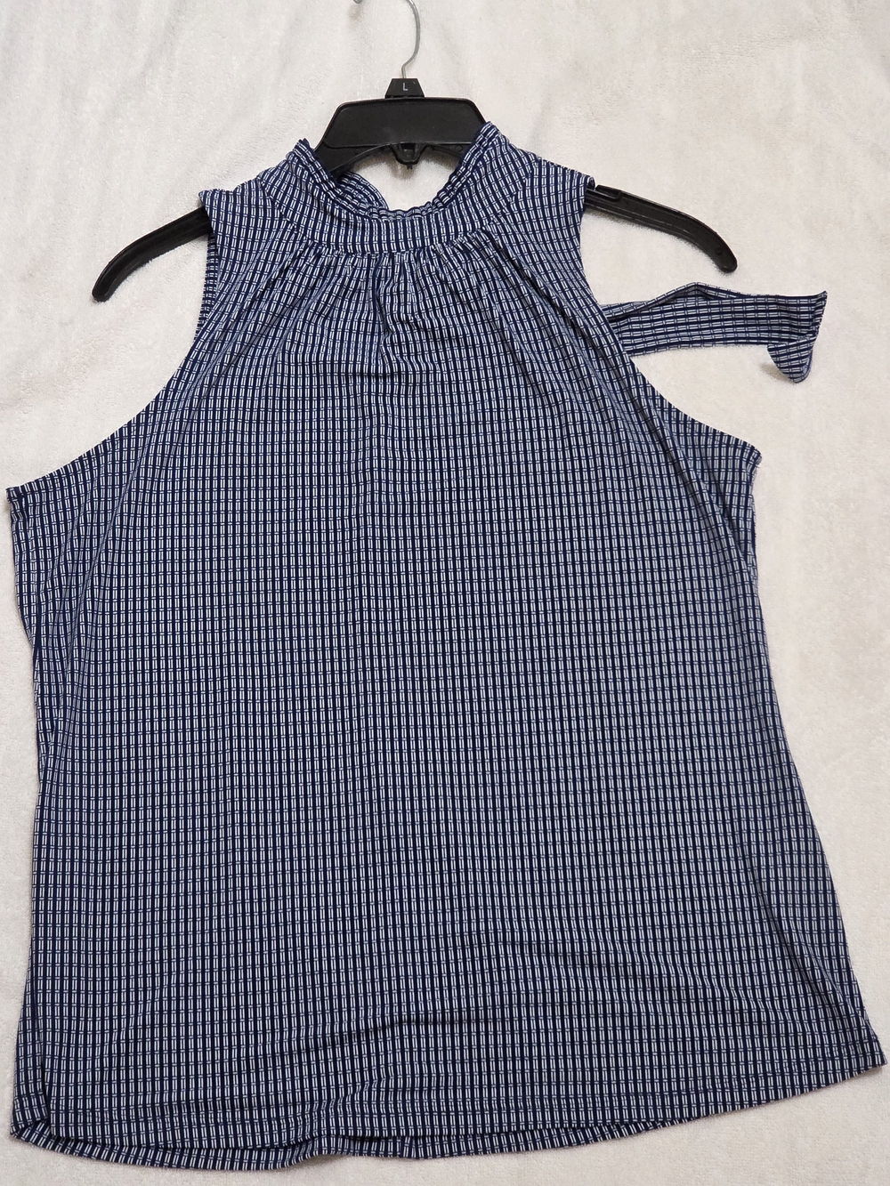 Banana Republic Sleeveless Tie Neck Blouse Blue White Print Size S